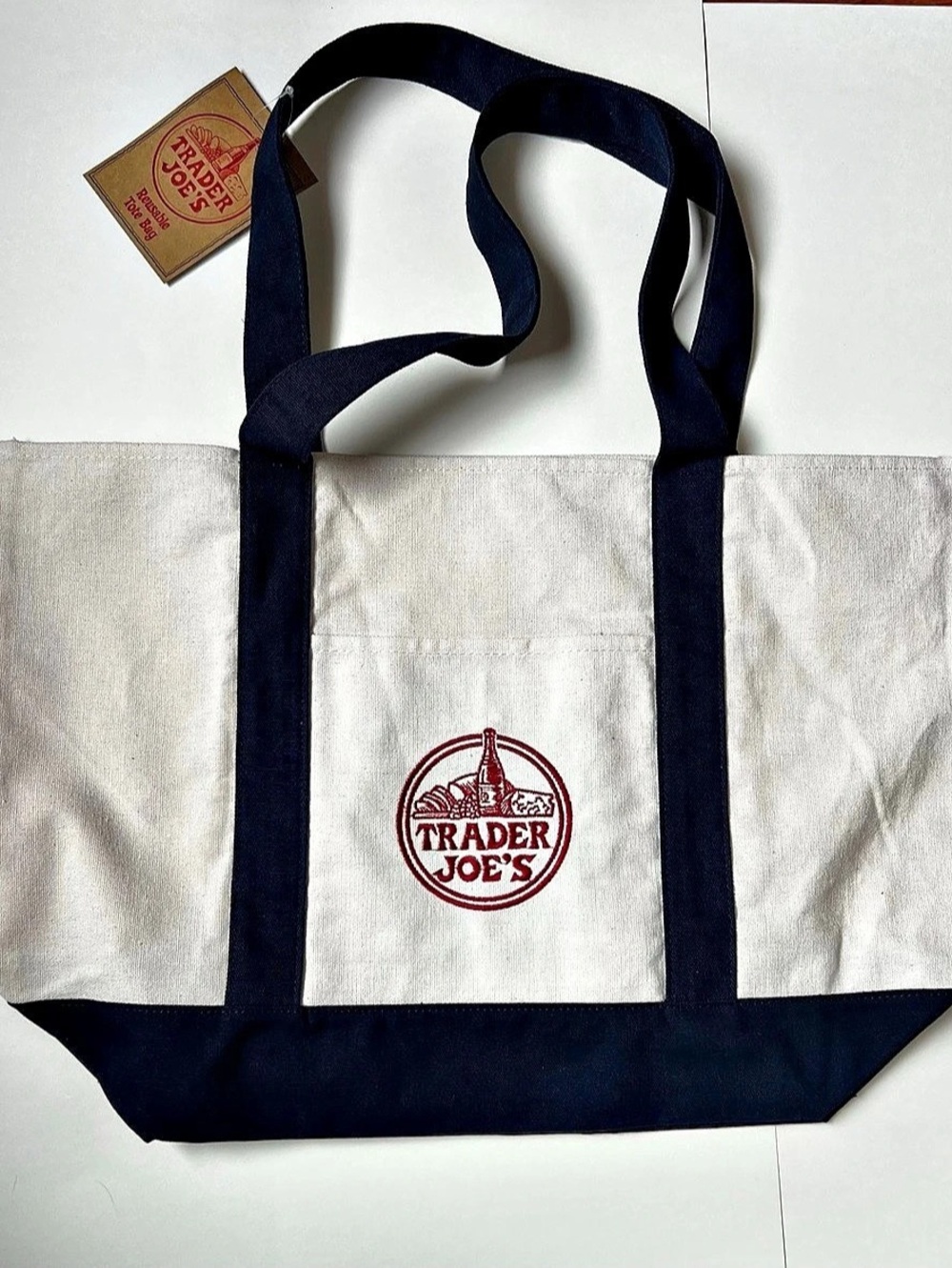 Trader Joe's Canvas Tote Bag White & Navy